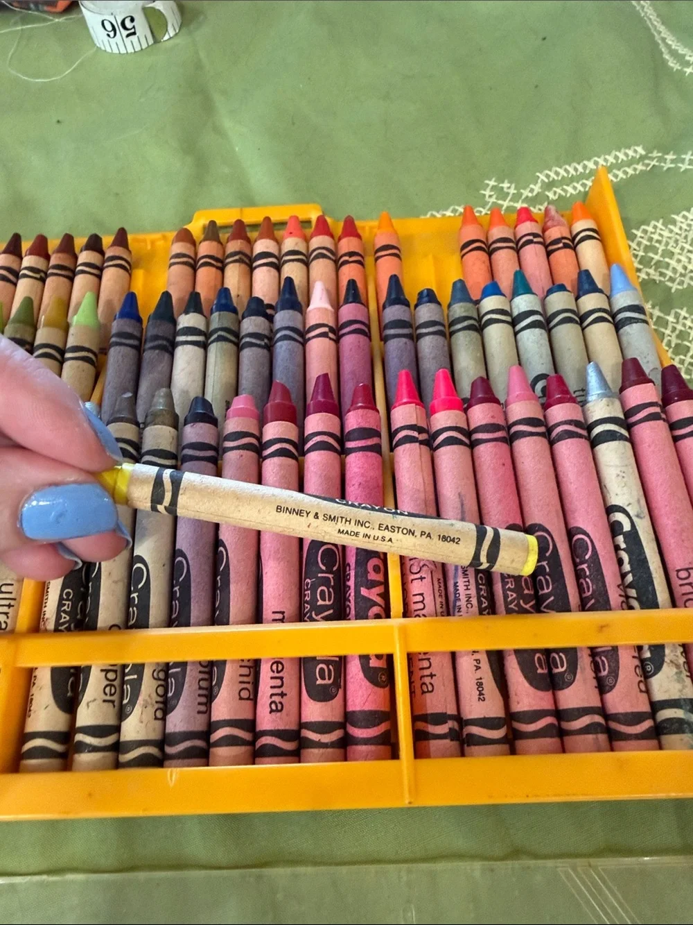 1980s  Benney & Smith Crayola Yellow Crayon Organizer Case with Assorted Crayons